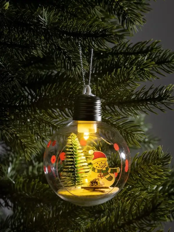 Ёлочный шар &laquo;Снеговик&raquo;, d=8 см, 1 LED, от батареек, свечение тёплое белое