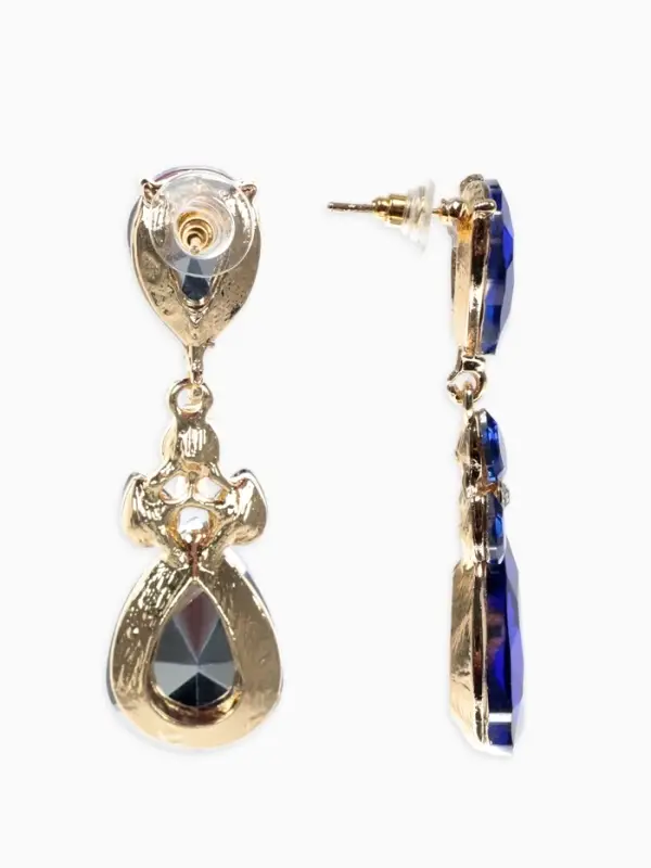 Серьги висячие со стразами &laquo;Вечеринка&raquo;, цветок из капель, сине-белые в золоте, 6.3 см