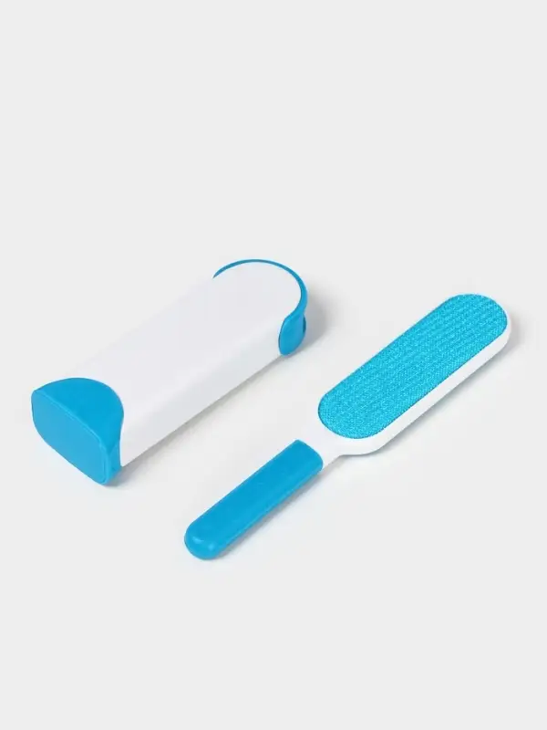 Щётка для удаления шерсти и волос с одежды и мебели с ручкой Доляна, 33&times;7.5&times;5 см, синяя