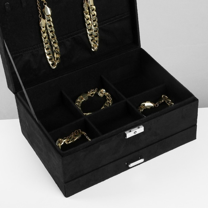 Подставка для украшений «Шкатулка» 2-х уровневая, флок, 24,5×17×12 см, цвет чёрный Подставка для украшений «Шкатулка» 2-х уровневая, флок, 24,5×17×12 см, цвет чёрный