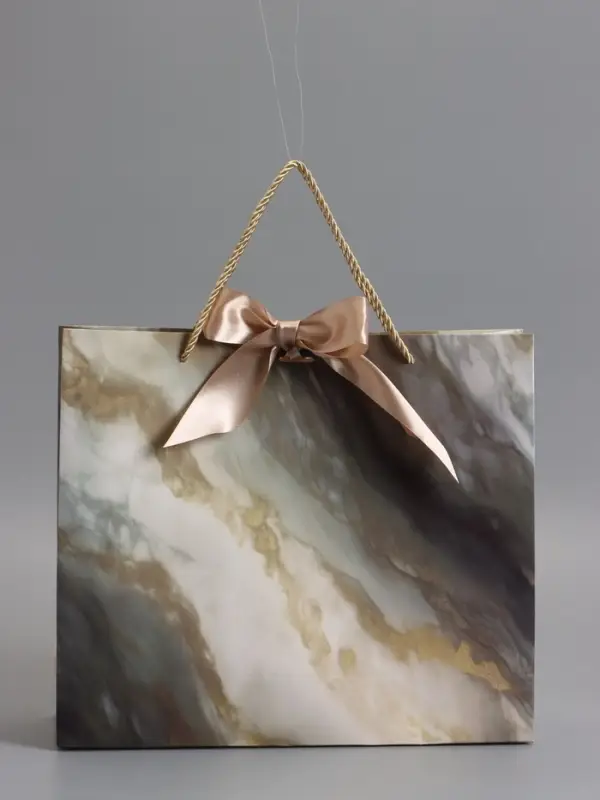 Пакет подарочный "Мрамор" , с бантиком , 35 х 30 х 10 см