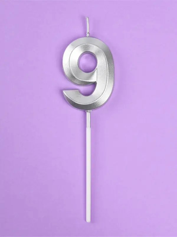 Свеча в торт на шпажке &laquo;Грань&raquo;, цифра 9, серебро, 5 см