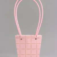 Сумка переноска для цветов, розовая, влагостойкая, с тиснением, 13&times;9.5&times;13&plusmn;5% см