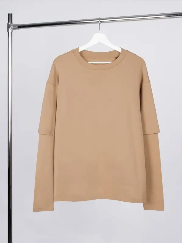 Футболка оверсайз с двойным рукавом Kosmos, бежевая, размер XS/S Футболка оверсайз с двойным рукавом Kosmos, бежевая, размер XS/S