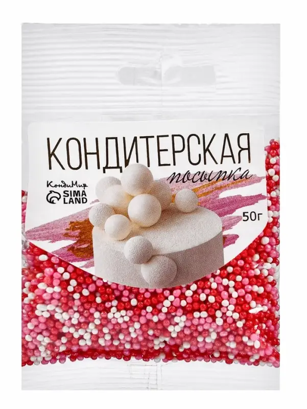 Посыпка кондитерская с мягким центром &laquo;Бисер&raquo; розовый, красный, серебро, 50 г