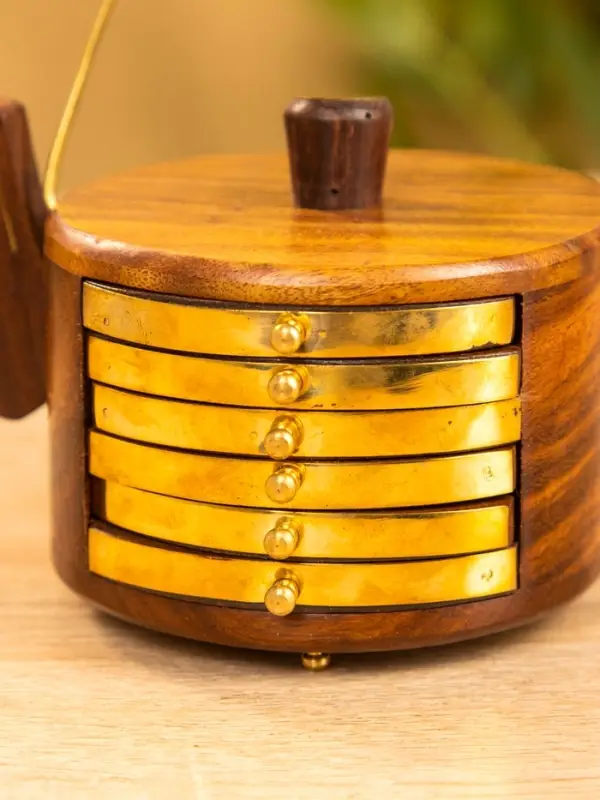 Подставка под горячее  Подставка под горячее "Чайник" с золотыми вставками (набор 6 шт), 10х12х8 см,  дерево шишам