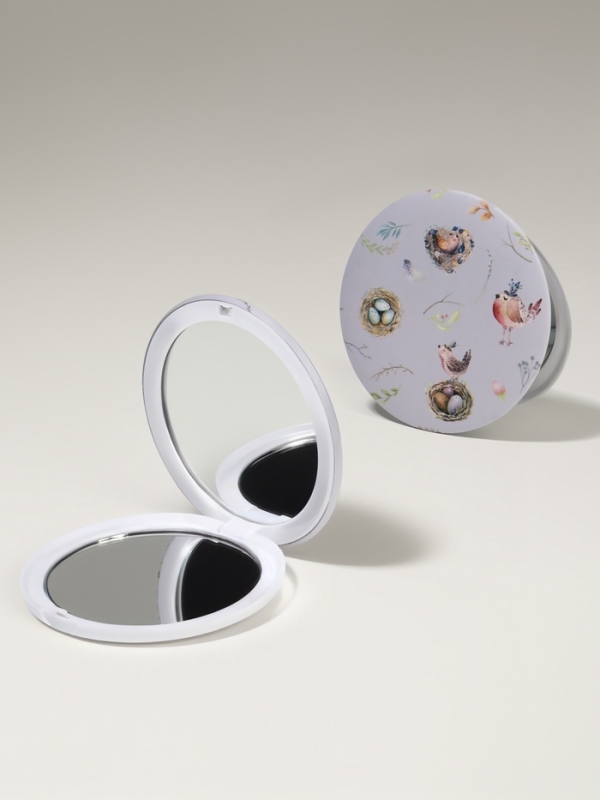 Зеркало складное «Птички», d = 7,3 см, с увеличением, цвет сиреневый