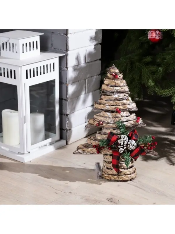 Светодиодная фигура &laquo;Ёлка с шишками&raquo; 31&times;40&times;9 см, текстиль, металл, от батареек AAх2, свечение тёплое белое