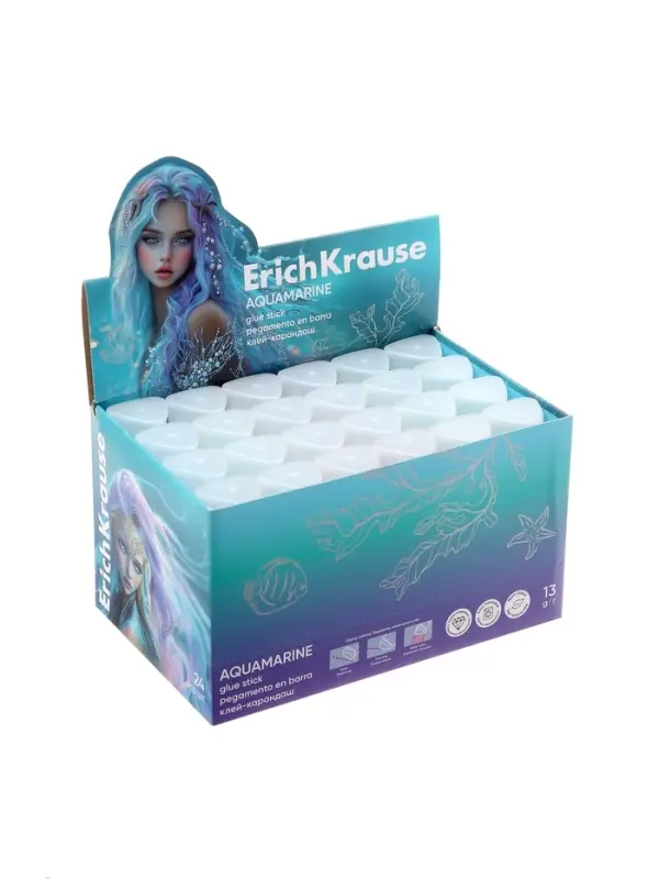 Клей - карандаш, ErichKrause Prism Aquamarine, повышенной прозрачности, PVP, 13 г, МИКС
