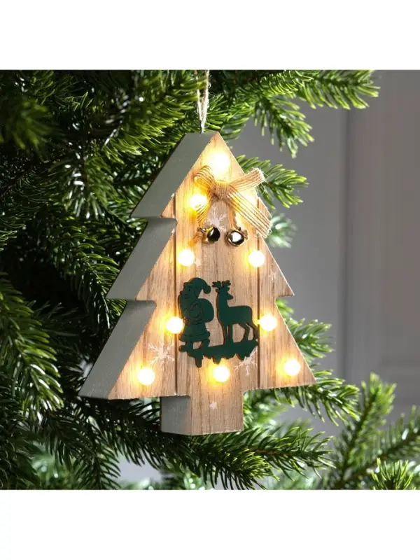 Ёлочная игрушка &laquo;Ёлочка с Дедом Морозом и оленем&raquo;, 16&times;14&times;3, от батареек АААx2, свечение тёплое белое