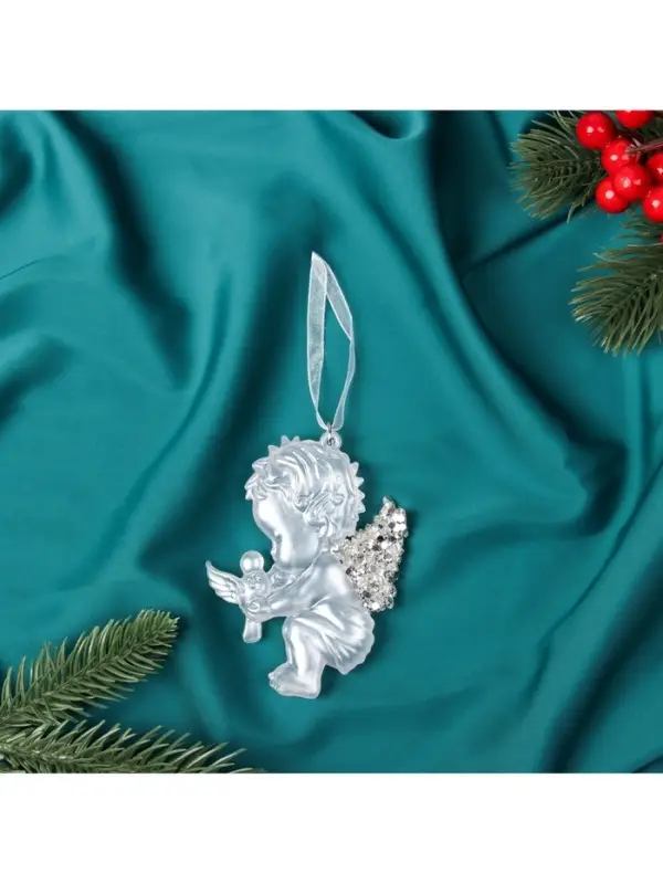 Ёлочная игрушка &laquo;Зимнее волшебство. Ангелочек с голубем&raquo; пластик, 10&times;7 см, белый