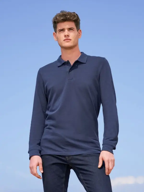 Рубашка поло мужская с длинным рукавом Perfect LSL Men серый меланж, размер 3XL