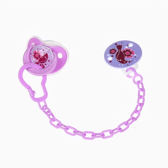 Пустышка ортодонт., с колпачком и держателем, от 0 мес., цвет Фиолет / Роз Пустышка ортодонт., с колпачком и держателем, от 0 мес., цвет Фиолет / Роз