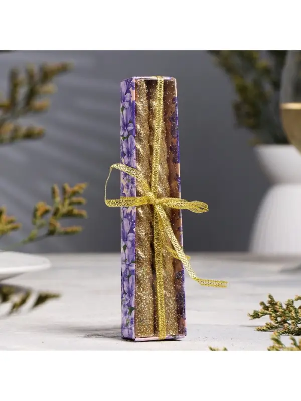 Набор свечей витых, 1.5&times;15 см, 2 шт., блёстки, золото