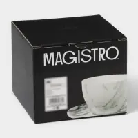 Чайный сервиз Magistro Real Marble, 2 персоны, 4 предмета: 2 чашки 120 мл, 2 блюдца d=12.5 см, фарфор, белый, серый