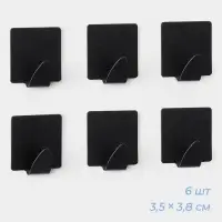 Крючки самоклеящиеся SAVANNA Black Loft, 6 шт., металл, 3.5&times;3.8&times;1.8 см, чёрные