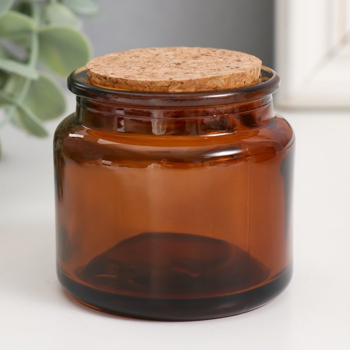 Банка для свечей стекло с пробкой Банка для свечей стекло с пробкой "Коричневая" 100 мл 6,5х6,5х6,5 см