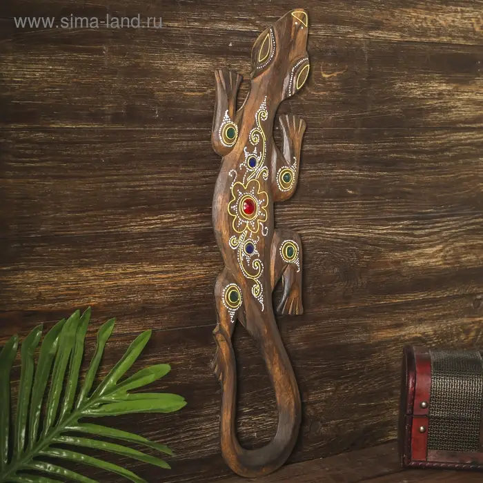 Панно настенное дерево  Панно настенное дерево "Геккон коричневый со стразами" 1х12х50 см