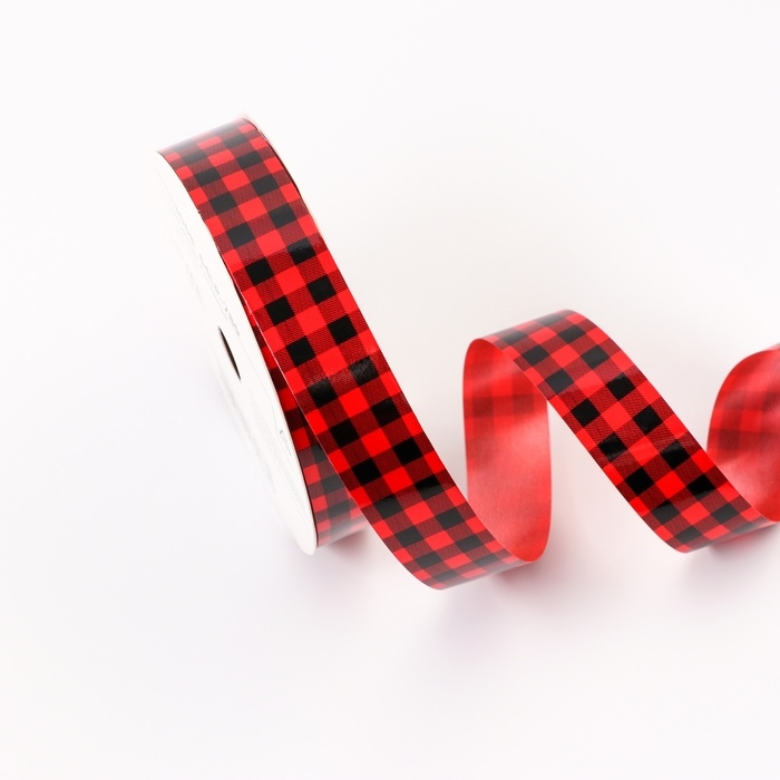 Лента для декора и подарков, Лента для декора и подарков, "Клетка", красный, 2 см х 50 м