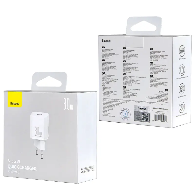 Переходник СЗУ на Type-C 30W CCSUP-J02 Baseus белый Переходник СЗУ на Type-C 30W CCSUP-J02 Baseus белый