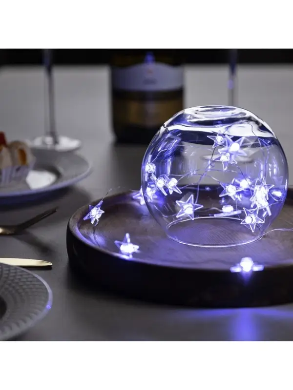 Гирлянда &laquo;Нить&raquo; 2 м, роса с насадками &laquo;Звезда&raquo;, IP20, серебристая нить, 20 LED, свечение белое, 2 режима, ААх2