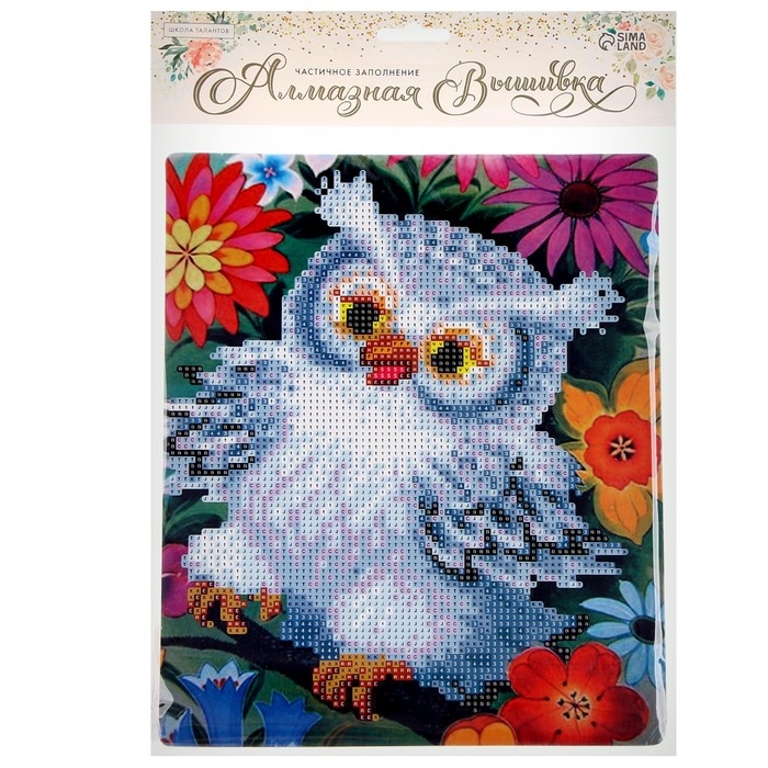 Алмазная вышивка «Сова в цветах», с подставкой, с частичным заполнением