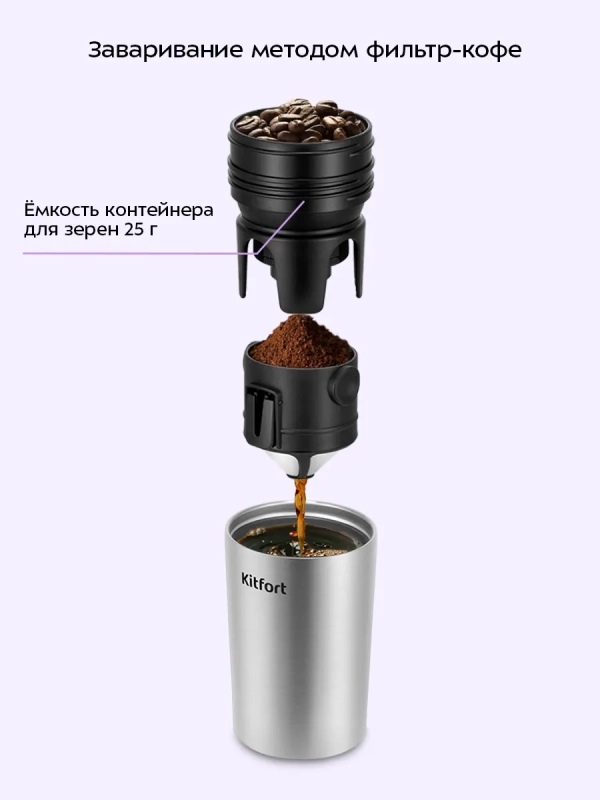 Портативная кофемолка  Портативная кофемолка "3 в 1" жерновая KT-7534 - 14 Вт