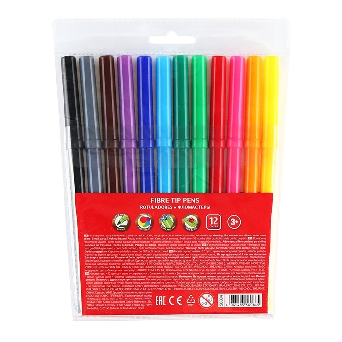 Фломастеры 12 цветов ErichKrause ArtBerry Super Tip Easy Washable, смываемые, вентилируемый колпачок, европодвес Фломастеры 12 цветов ErichKrause ArtBerry Super Tip Easy Washable, смываемые, вентилируемый колпачок, европодвес