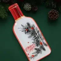 Блюдо сервировочное Доляна &laquo;С новым годом&raquo;, 25.5&times;10.2&times;1.5 см, в форме бутылки, стекло, белое, красное