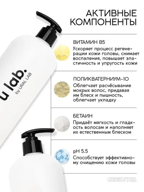 Шампунь для волос, увлажнение и питание, аромат цветочный, U LAB prof, 1000 мл
