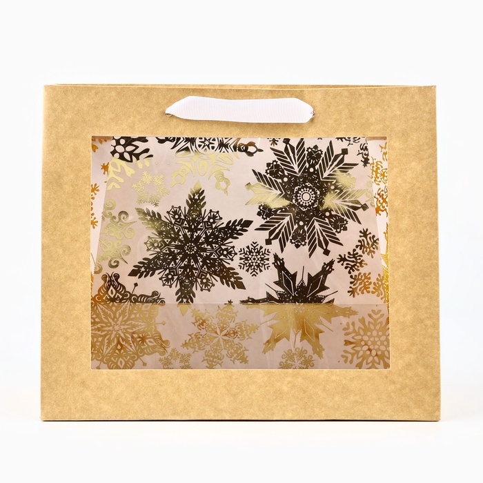 Пакет подарочный новогодний крафтовый с пластиковым окном «Gold», 24 х 20 х 11см Пакет подарочный новогодний крафтовый с пластиковым окном «Gold», 24 х 20 х 11см