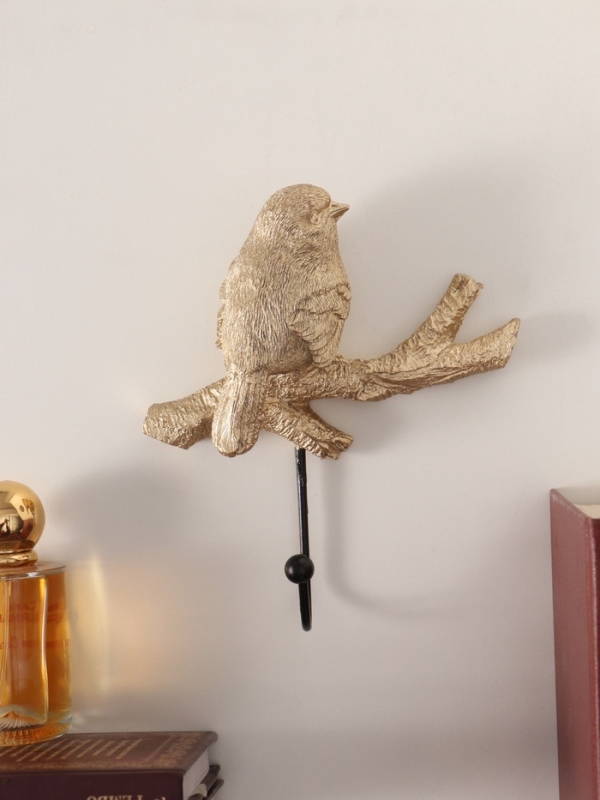 Крючок декоративный полистоун Крючок декоративный полистоун "Золотая птичка на ветке" 18,5х12,5х5,5 см