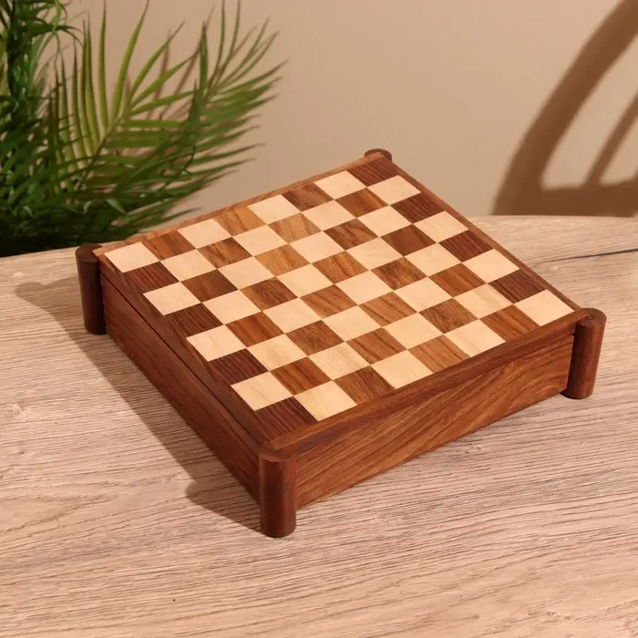 Игра настольная 3 в 1, шахматы, домино, кубики, доска 20&times;20 см, дерево шишам