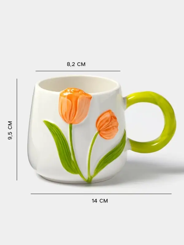 Кружка &laquo;Тюльпан&raquo;, 430 мл, оранжевый цветок, керамика, белая
