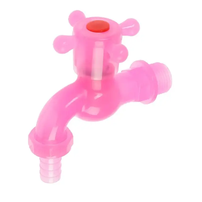 Кран водоразборный ZEIN, 1/2", со штуцером, с крестовой ручкой, PP, розовый