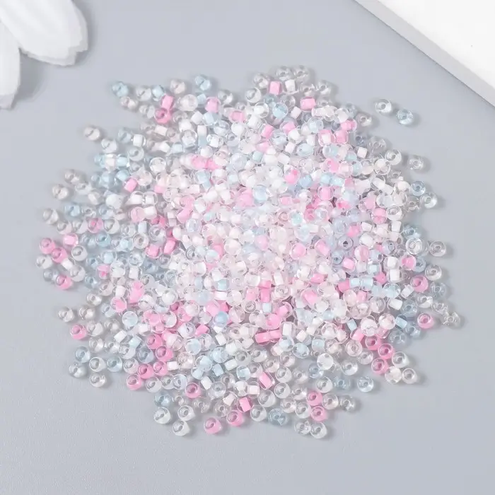 Бисер стекло 12/0  Бисер стекло 12/0 "Прозрачный. Цветная серединка. Розовый и голубой" 10 гр