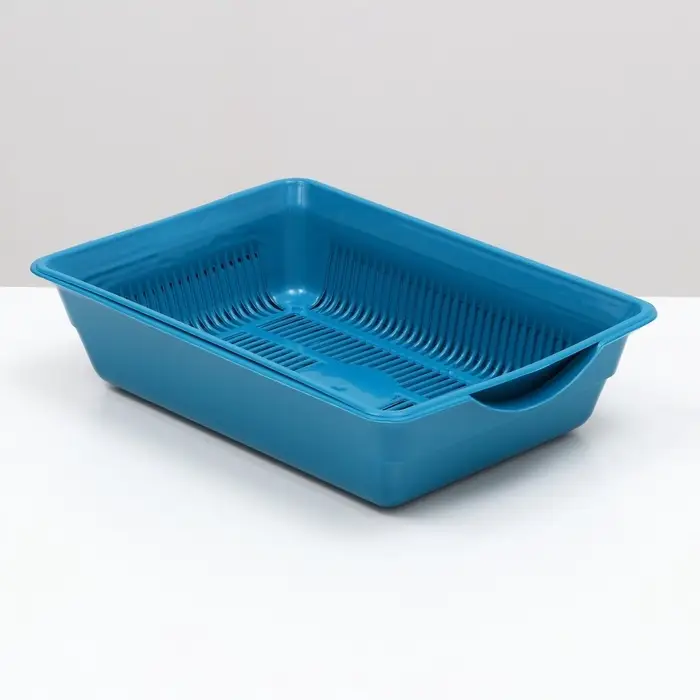 Туалет для кошек, 36&times;25&times;9 см, глубокий, с сеткой, пластик, синий