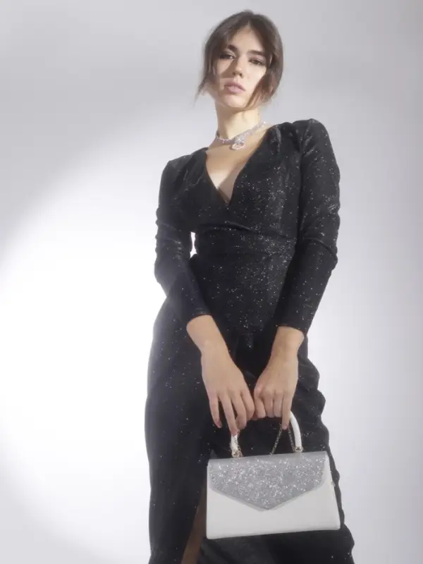 Сумка-клатч женская вечерняя на магните с ручкой, комбинированная, белая