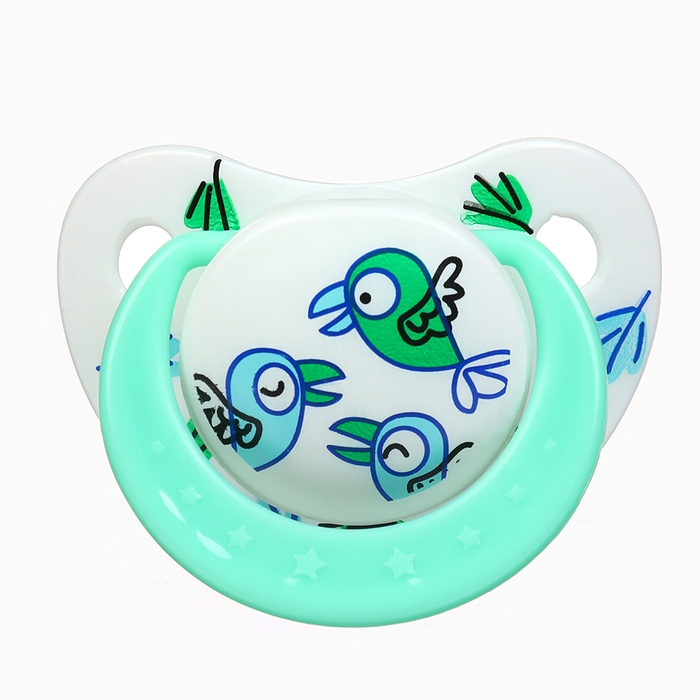 Набор: Соска - пустышка с держателем «Птички», ортодонтическая, +6 мес, цвет зеленый Набор: Соска - пустышка с держателем «Птички», ортодонтическая, +6 мес, цвет зеленый