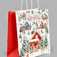 Пакет подарочный крафтовый &laquo;Новогодняя сказка&raquo;, 32&times;28&times;15 см