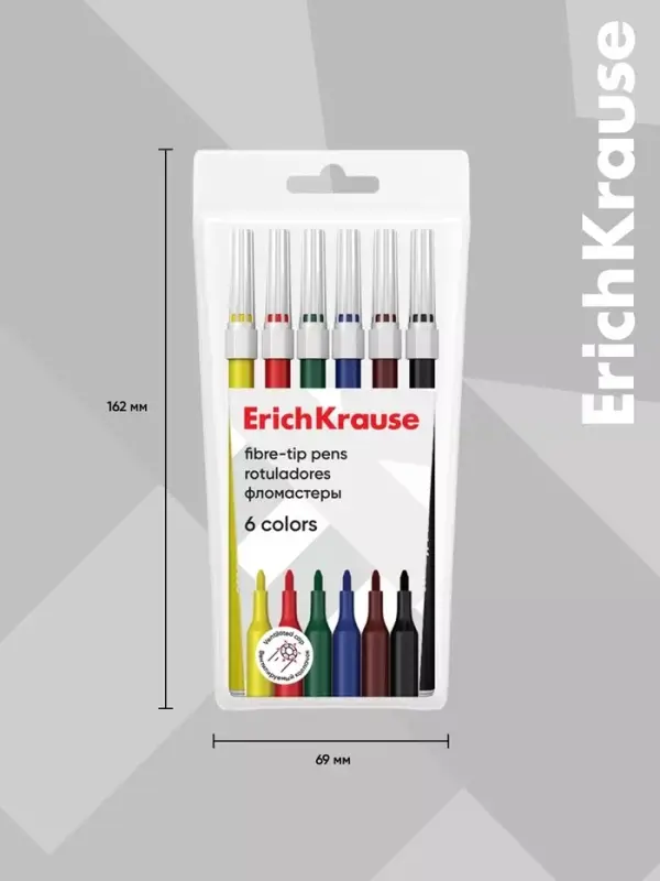Фломастеры 6 цветов ErichKrause light, в футляре с европодвесом