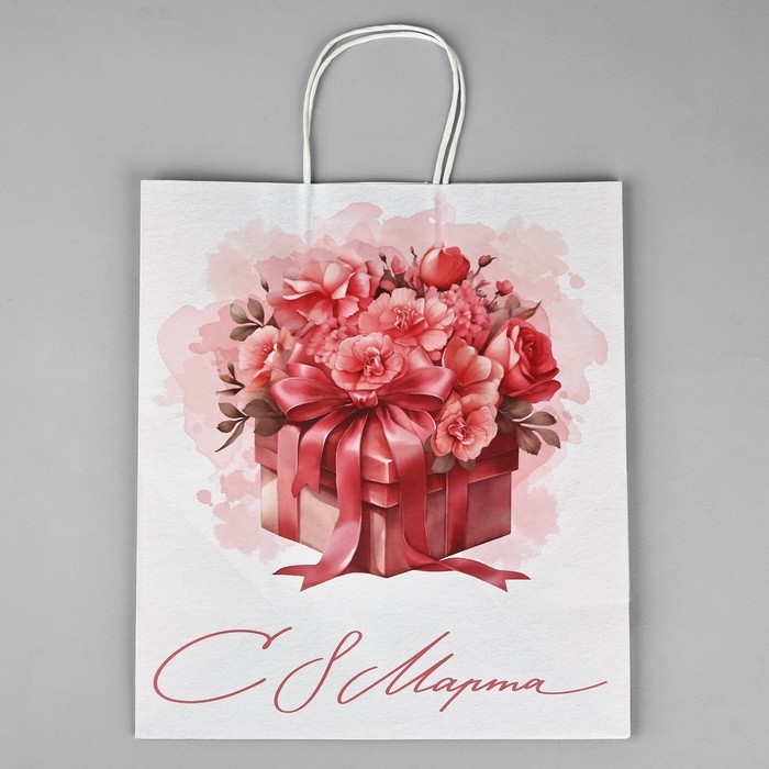 Пакет подарочный крафт «С 8 марта», цветы, 32 х 28 х 15 см Пакет подарочный крафт «С 8 марта», цветы, 32 х 28 х 15 см