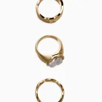 Набор колец 3 шт "Новый стиль" жемчуг,цепь, размер МИКС, цвет белый в золоте