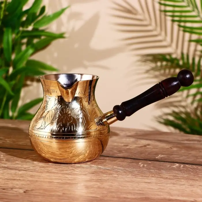 Турка луковица большая, 10.5×22×10.5 см, латунь, резной узор