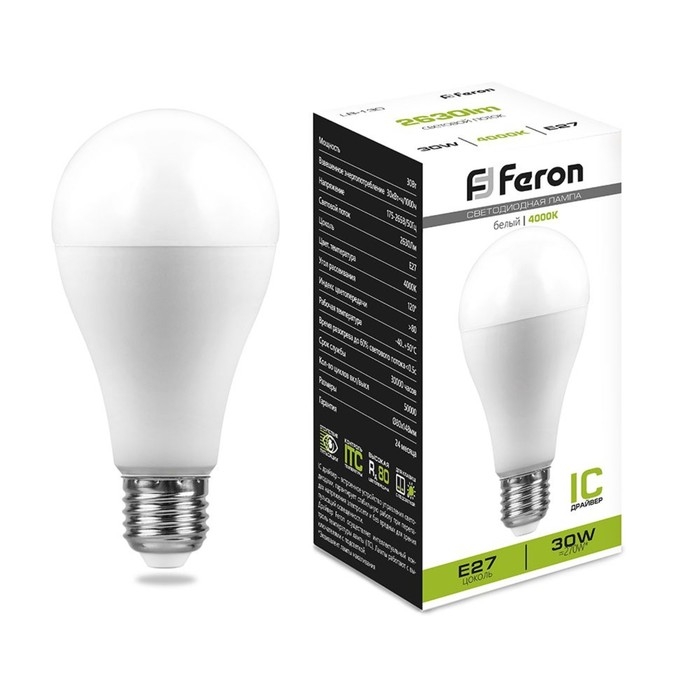 Лампа светодиодная FERON, (30W) 230V E27 4000K A80, LB-130 Лампа светодиодная FERON, (30W) 230V E27 4000K A80, LB-130