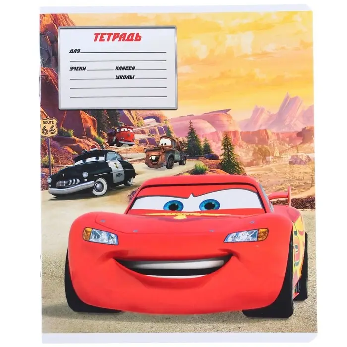 Тетрадь в косую линейку 12 листов, 5 видов МИКС, обложка мелованный картон, &laquo;Тачки&raquo;