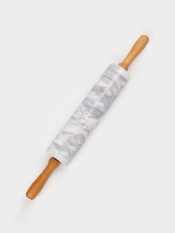 Скалка из мрамора 46х6 см, цвет белый, ручки из бука Скалка из мрамора 46х6 см, цвет белый, ручки из бука