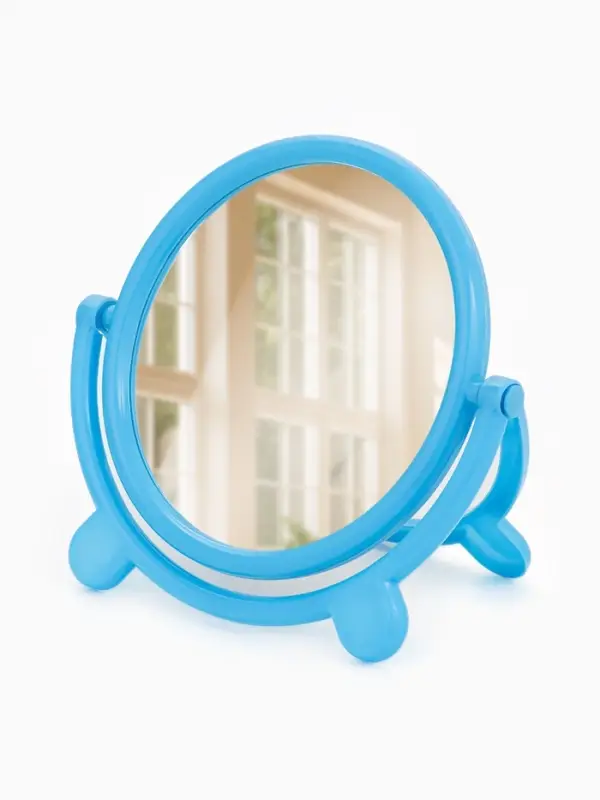 Зеркало настольное, круглое, с рамкой для фото, d=18.5 см, (d=13.5 см), голубое