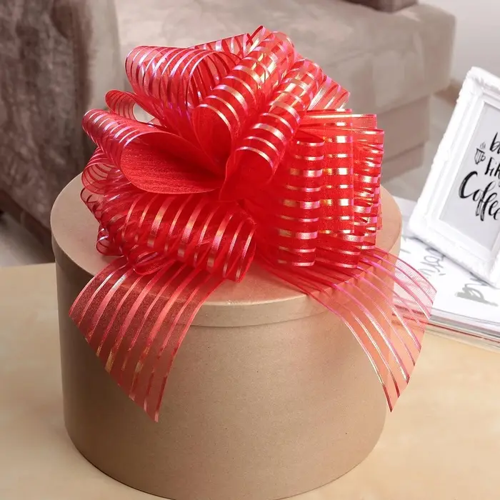Подарочный бант - шар №10 &laquo;Полоски&raquo;, красный, для упаковки подарков