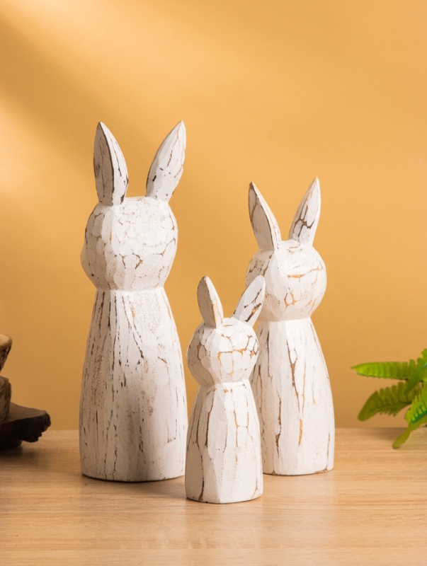 Набор сувенирный Набор сувенирный "Зайцы с сердечком" дерево, h - 25,20 и 15 см, цв. белый